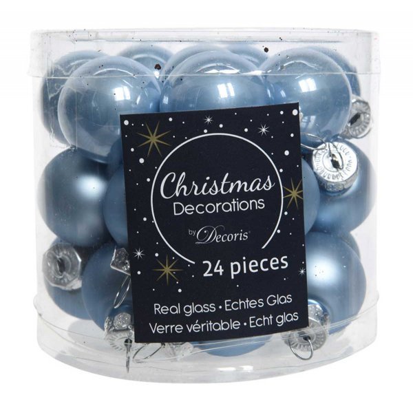 Χριστουγεννιάτικες Γυάλινες Μπάλες Γαλάζιες - Σετ 24 τεμ. (2.5cm)